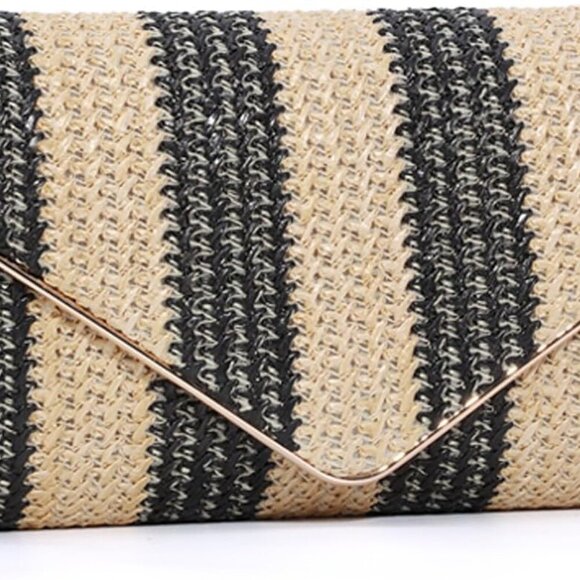 Lightweight Black Straw Clutch Purse with Magnetic Closure for Summer Outings - Picture 1 of 7